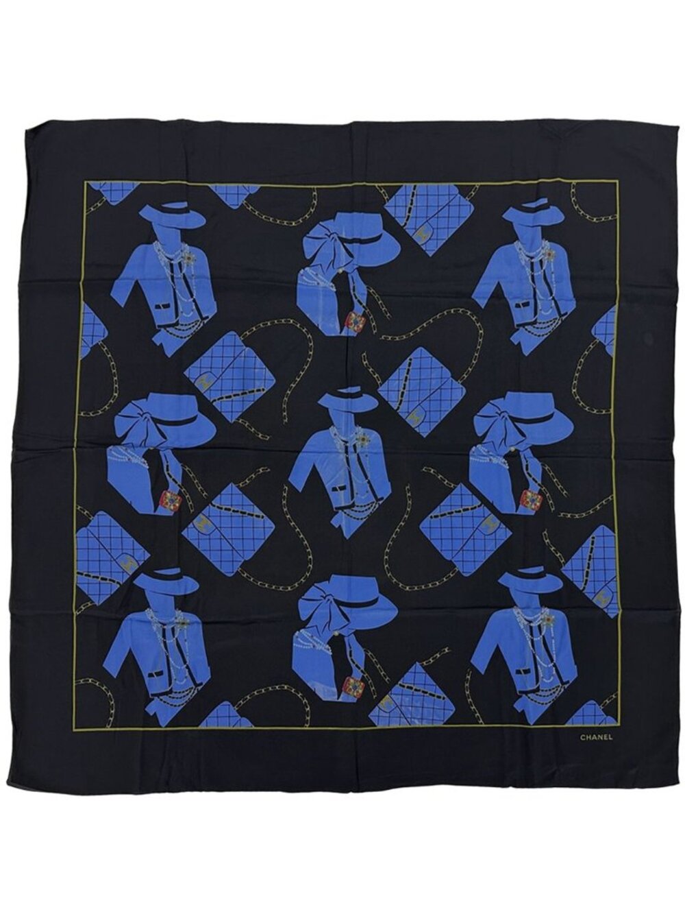 Chanel Scarf Mademoiselle Quilted Silk Navy Blue